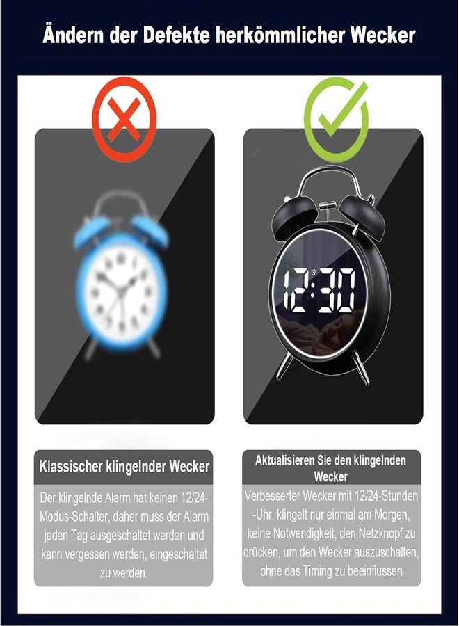 LEVGRY Digital Small Alarm Clock, 4.5 Inch Double Bell Intelligent LED AlarmClock, Silent Metal AlarmClock with Night Light, Bedside Loud Alarm Clock for Heavy Sleepers Adults Kids Teenager (Black) - Image 5